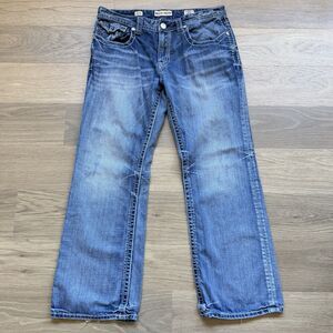 MEK Buckle Jeans Men 38x31 Dresden B2 Boot Embroidered Distressed Blue Denim